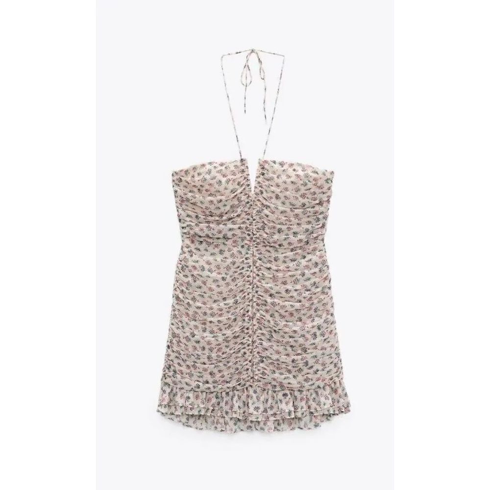 ZARA Mini Dress‎ Metallic Thread Draped Ruched Front Sleeveless size medium